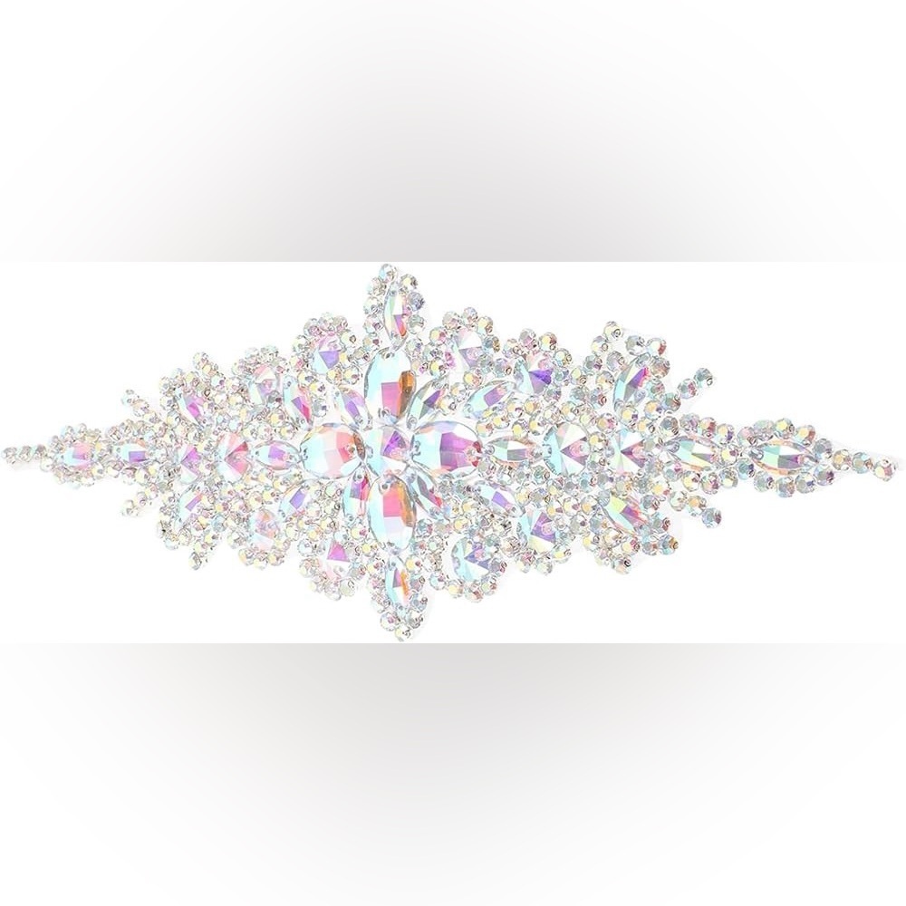 Elegant Silver Crystal AB Embellishment Applique Belt Trim Costume Gown